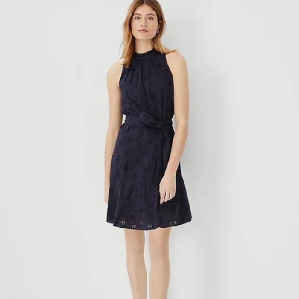 EUC Ann Taylor Mock-neck Eyelet Dress
